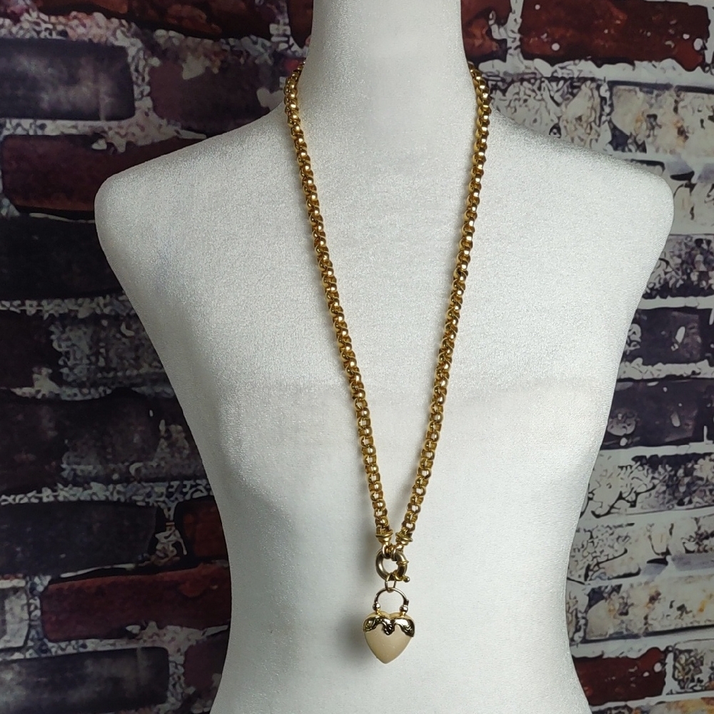 Vintage Joan Rivers Goldtone Rolo Link Necklace w/MOP Heart Pendant